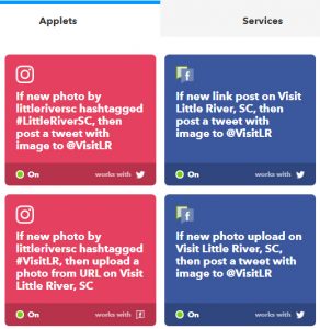 Examples of social media applets created in IFTTT
