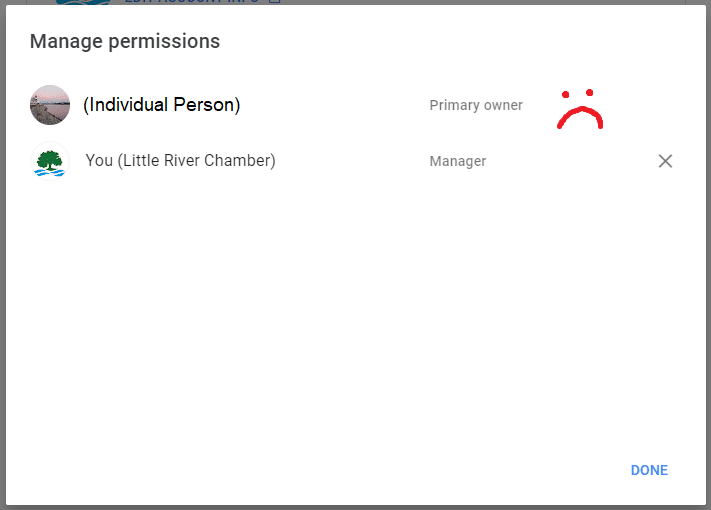 Clicking on manage permissions and seeing youre not the primary owner