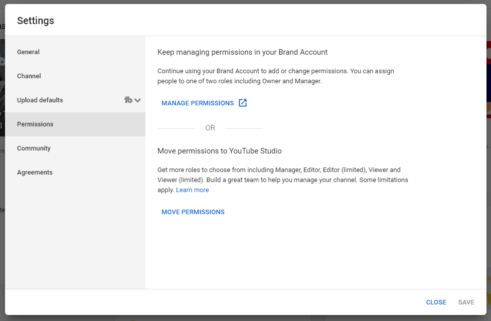 Manage YouTube Permissions Under Settings