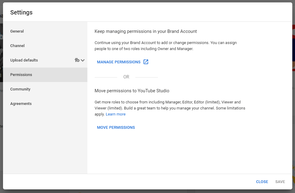 Move to  Studio Channel Permissions for Brand Accounts