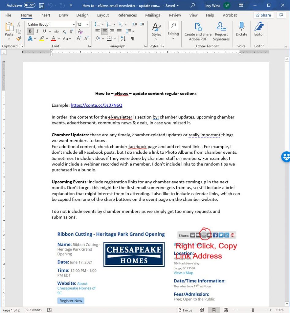 Standard Operating Procedure example in Word document