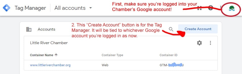 Log into your Google account before creating your Tag Manager account