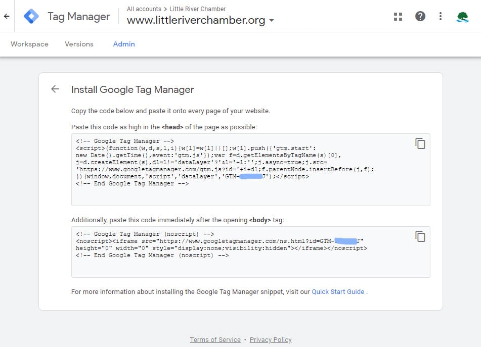 find your google tag manager code