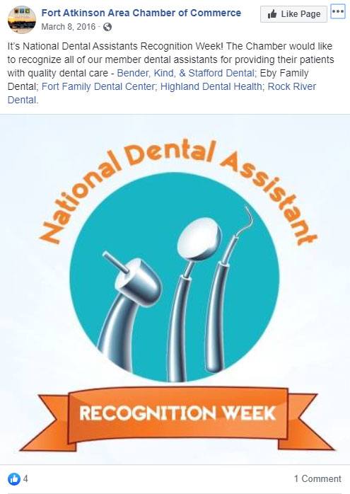 Fort Atkinson Chamber Facebook on National Dental Assistant Recognition Week