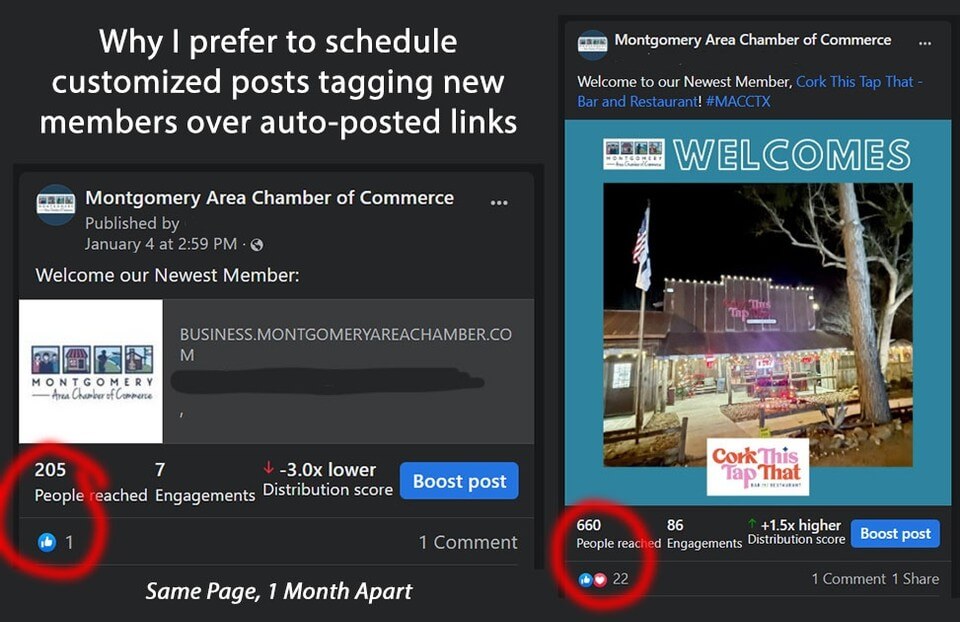 Why I prefer to schedule customized posts tagging new members over auto-posted links