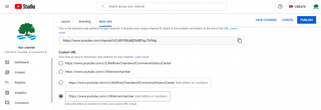 Limited options for customizing your YouTube channel url